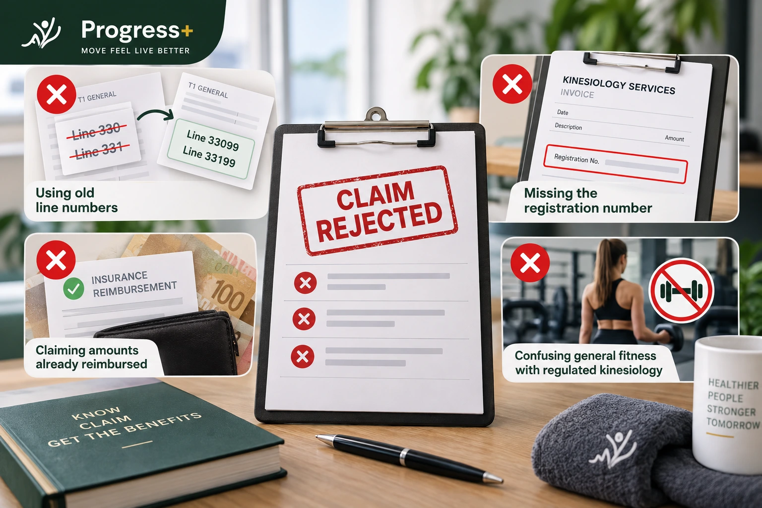 Common mistakes that get kinesiology claims rejected — old line numbers, missing registration, already reimbursed, general fitness