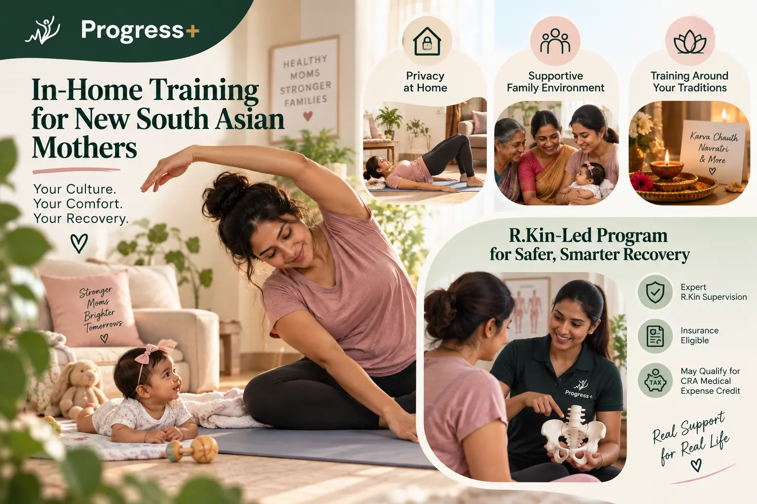 In-home postnatal recovery session respecting South Asian jaappa traditions in Brampton, with R.Kin-led supervision