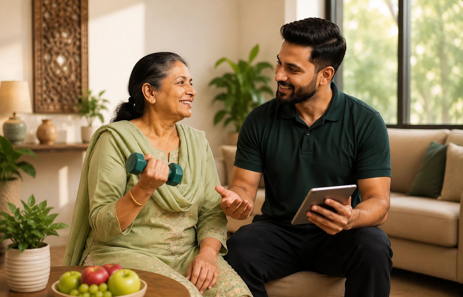 South Asian woman doing in-home personal training in Mississauga