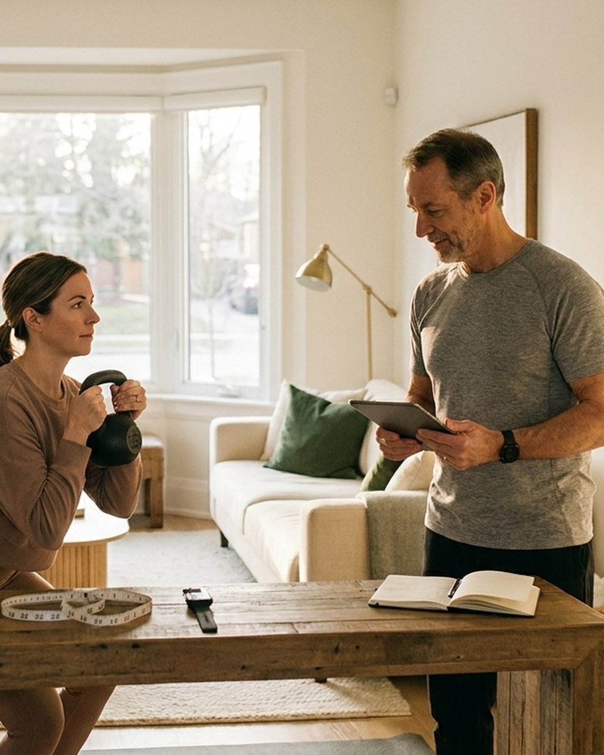 R.Kin-led body recomposition session — resistance training and circumference tracking in a private Ontario home setting