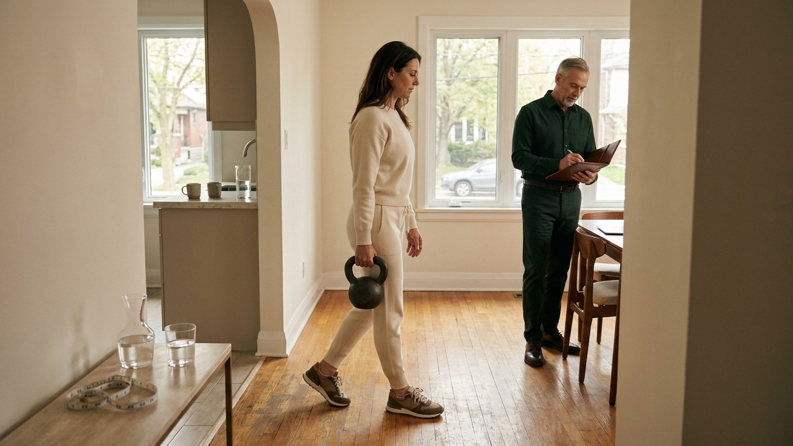 R.Kin-led weight management session with body composition tracking in an Ontario home — protecting lean mass through fat loss